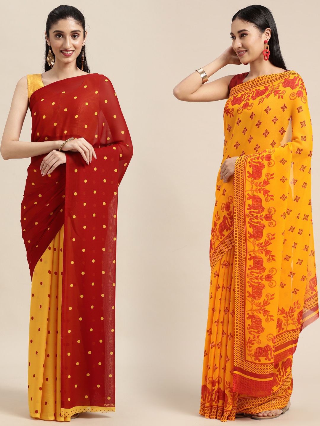 

ANAND SAREES Pack of 2 Polka Dots Printed Saree, Red