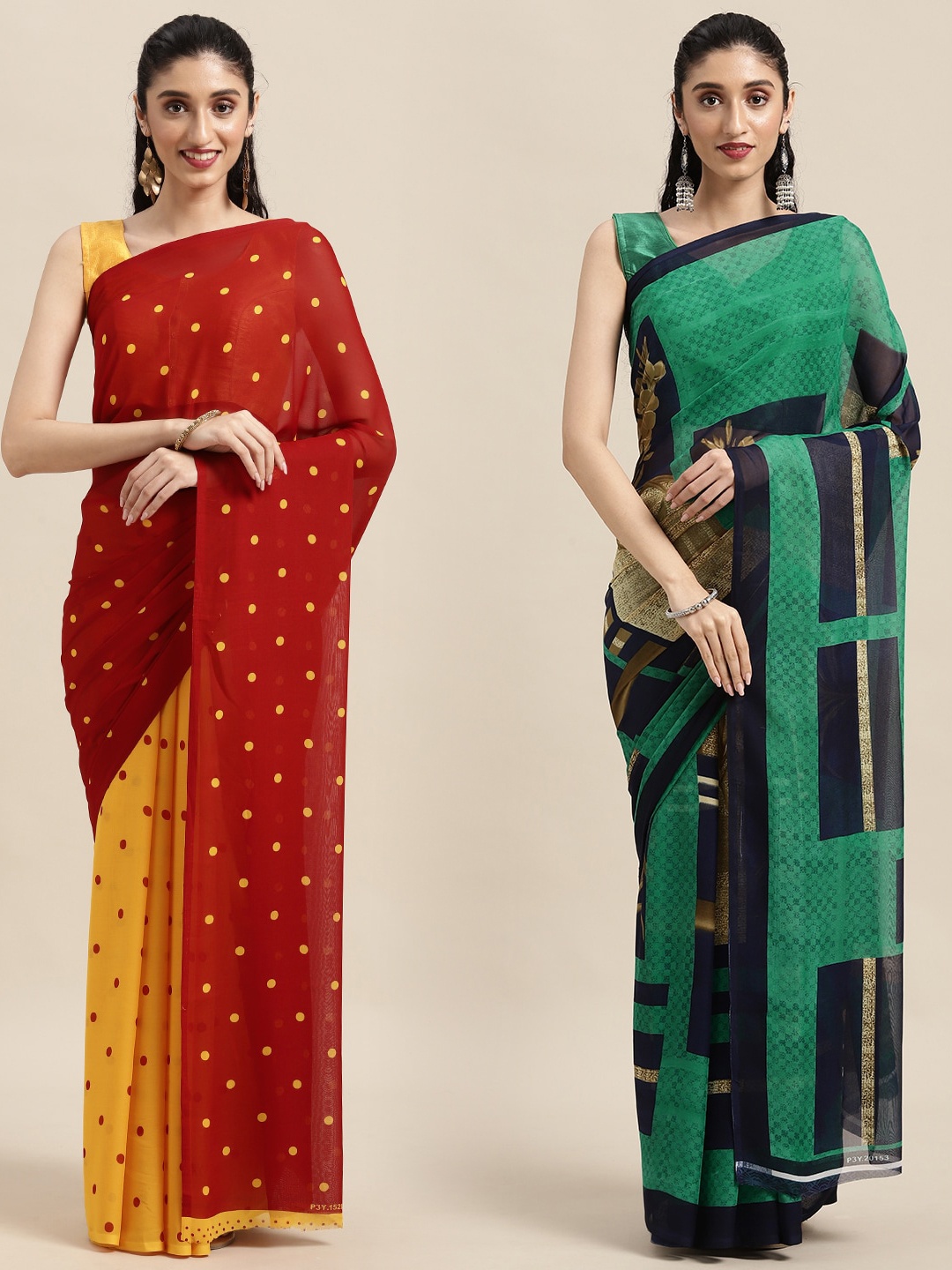 

KALINI Women Pack Of 2 Printed Sarees, Red