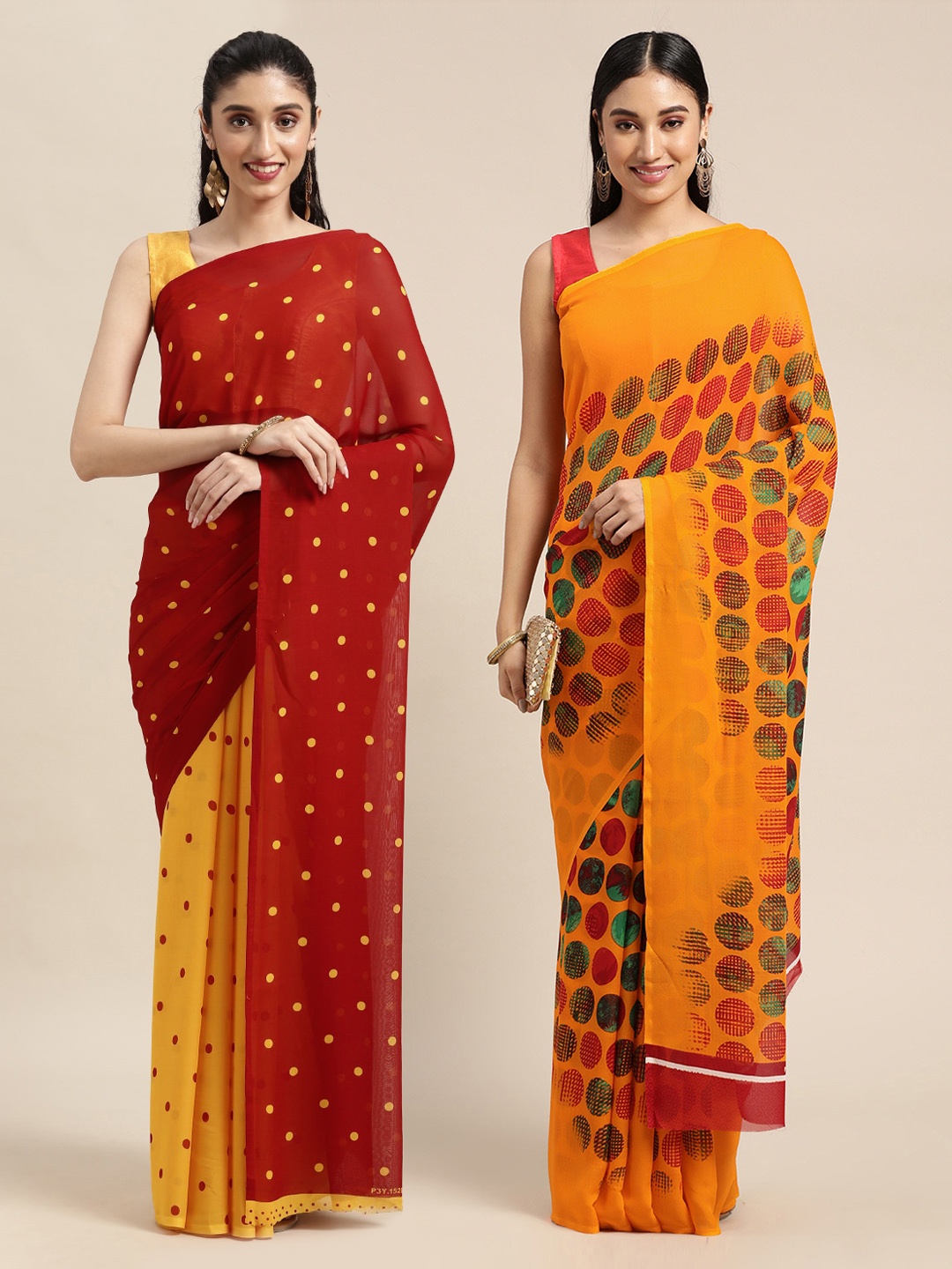 

KALINI Pack Of 2 Red & Yellow Printed Sarees