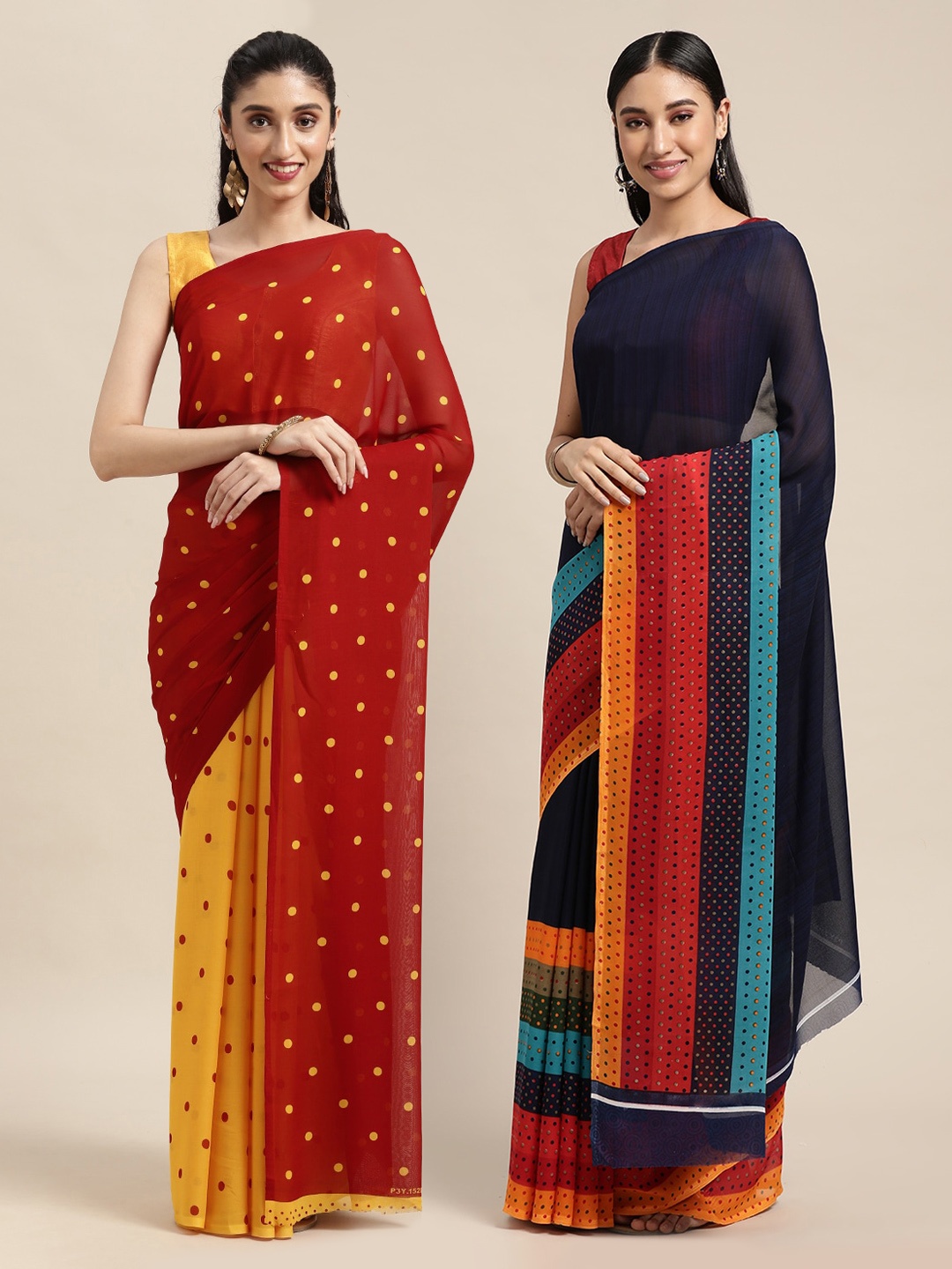 

KALINI Pack Of 2 Red & Yellow Printed Sarees