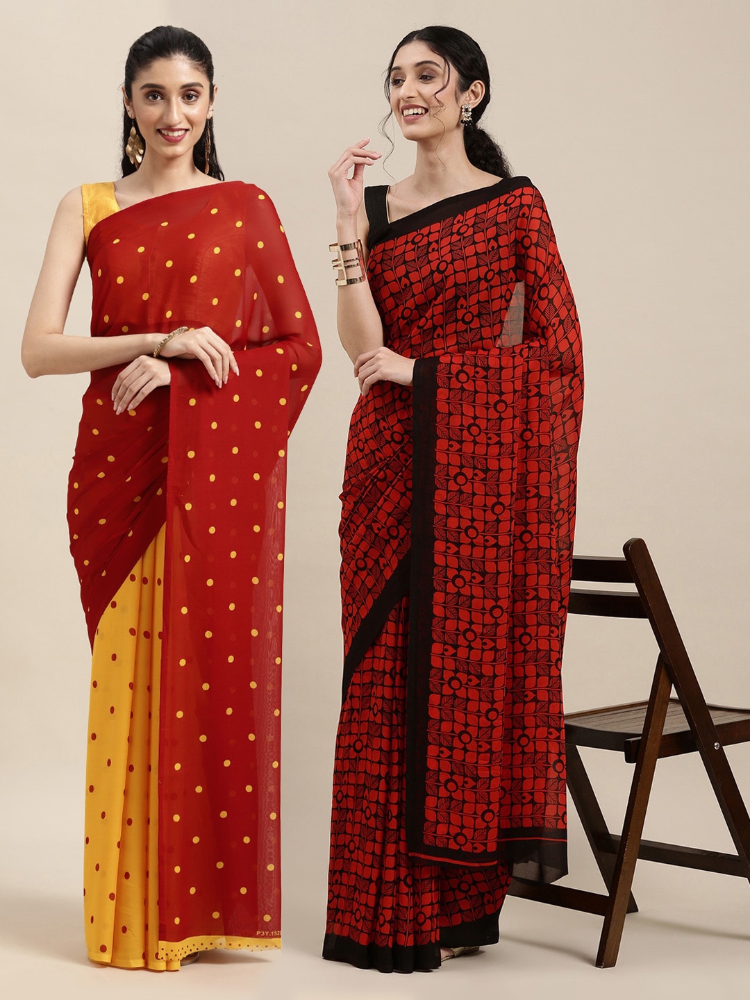 

KALINI Pack Of 2 Red & Yellow Printed Sarees