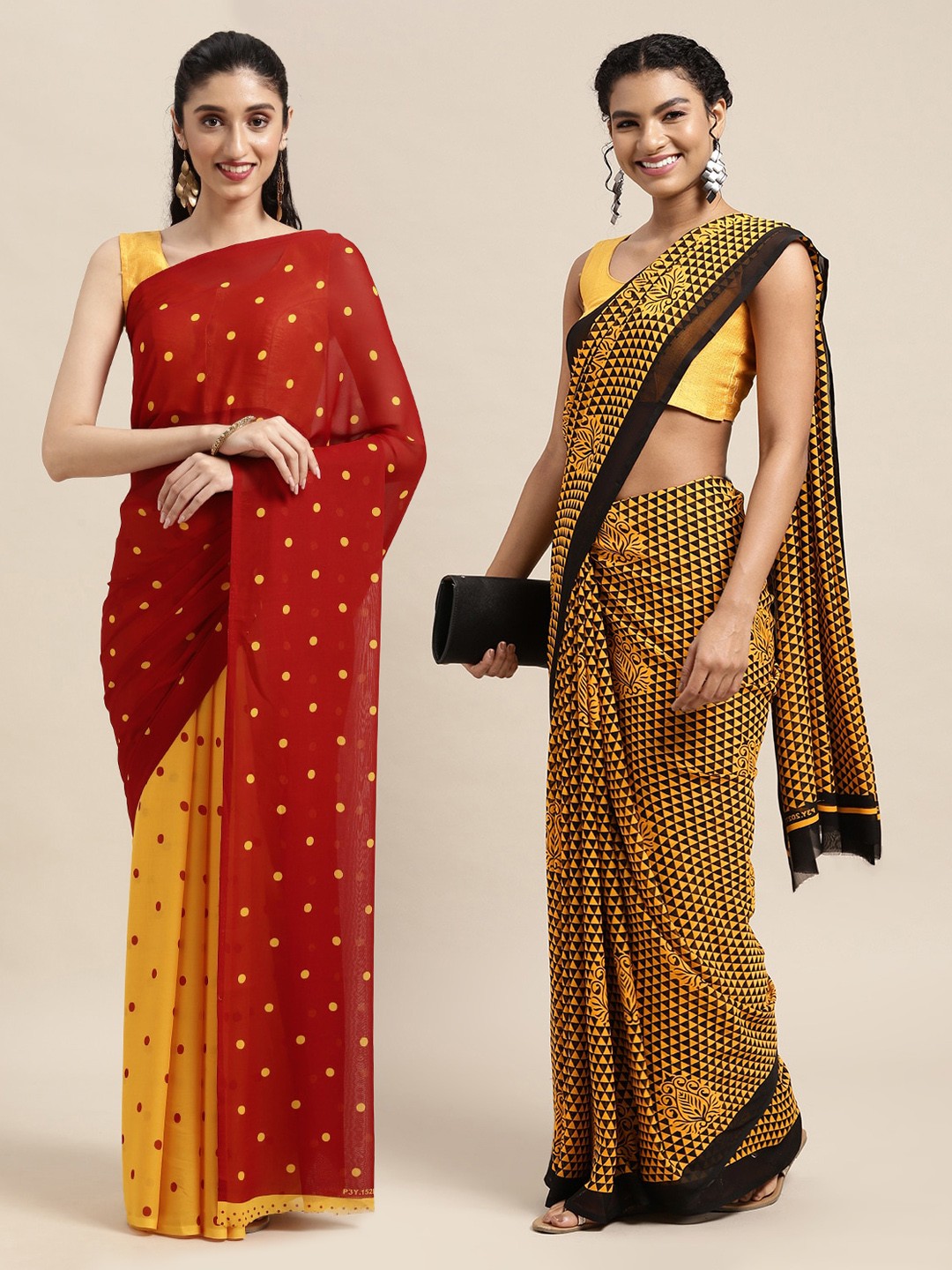 

ANAND SAREES Pack Of 2 Red & Yellow Printed Sarees