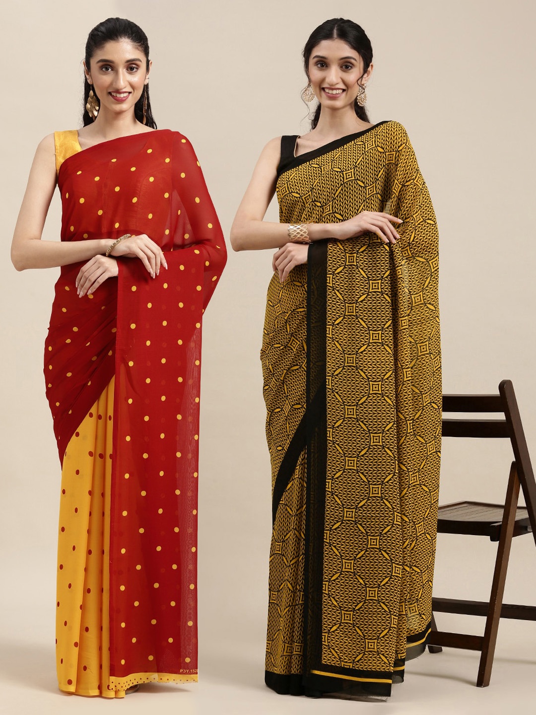 

KALINI Pack Of 2 Red & Yellow Printed Sarees