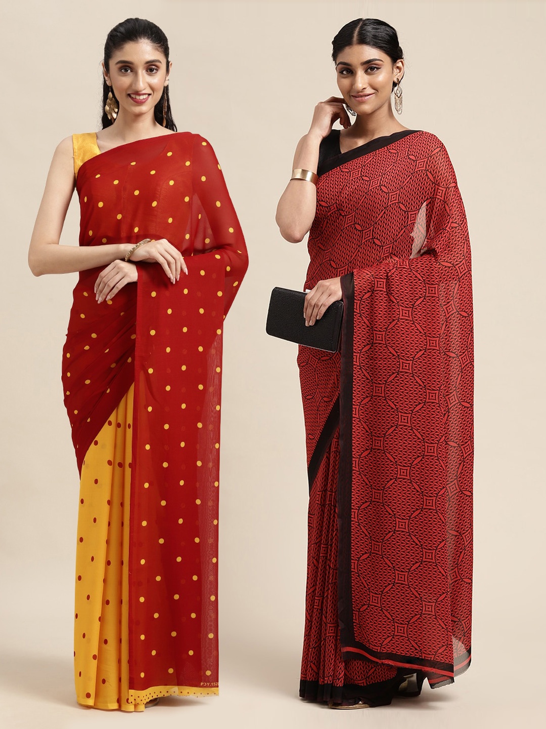 

KALINI Pack Of 2 Red & Yellow Printed Sarees