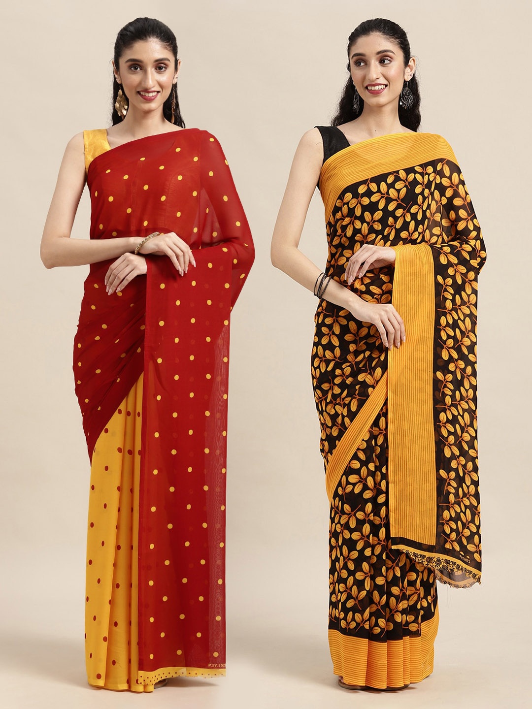 

KALINI Pack Of 2 Red & Yellow Printed Sarees