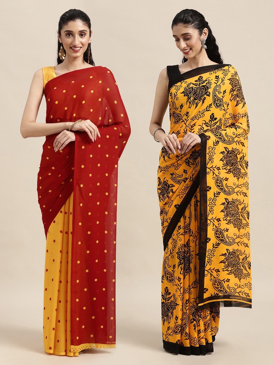 

KALINI Pack Of 2 Red & Yellow Printed Sarees