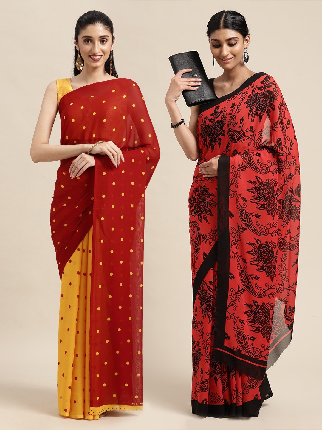 

KALINI Pack Of 2 Yellow & Red Printed Sarees