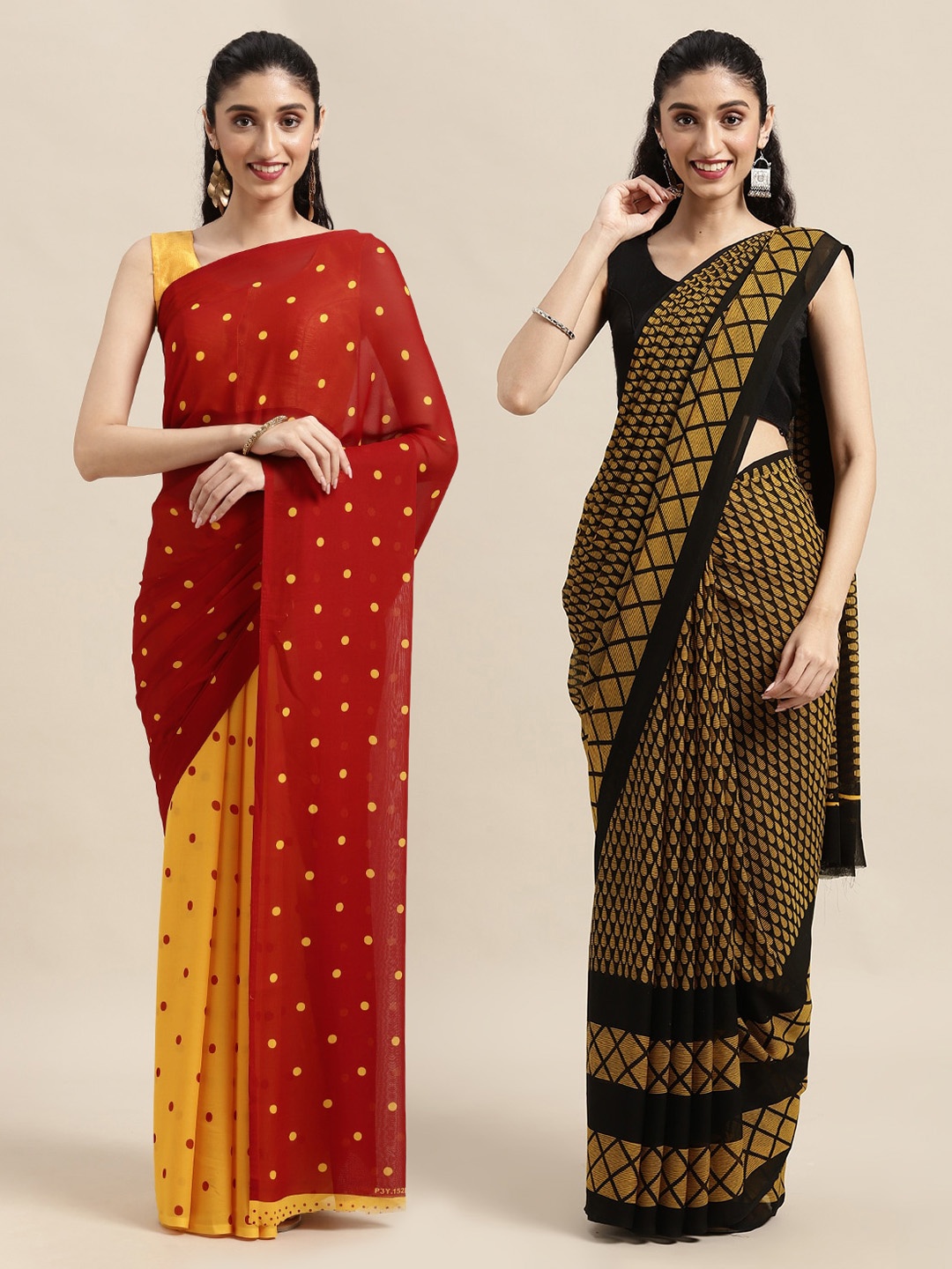 

KALINI Pack Of 2 Red & Yellow Printed Sarees