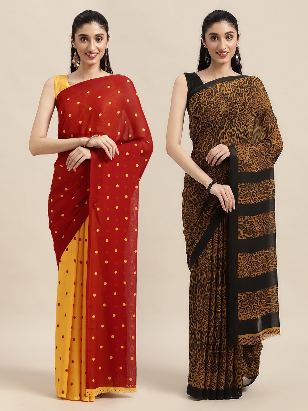 

ANAND SAREES Pack Of 2 Red & Yellow Printed Sarees