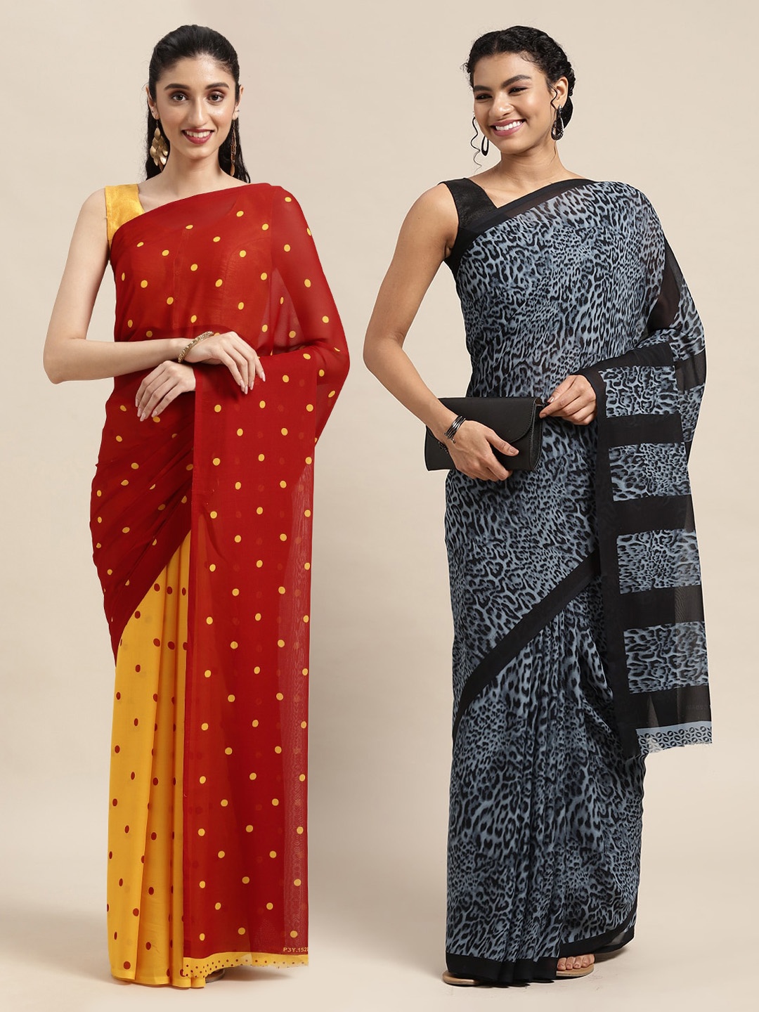 

ANAND SAREES Pack Of 2 Red & Yellow Printed Sarees