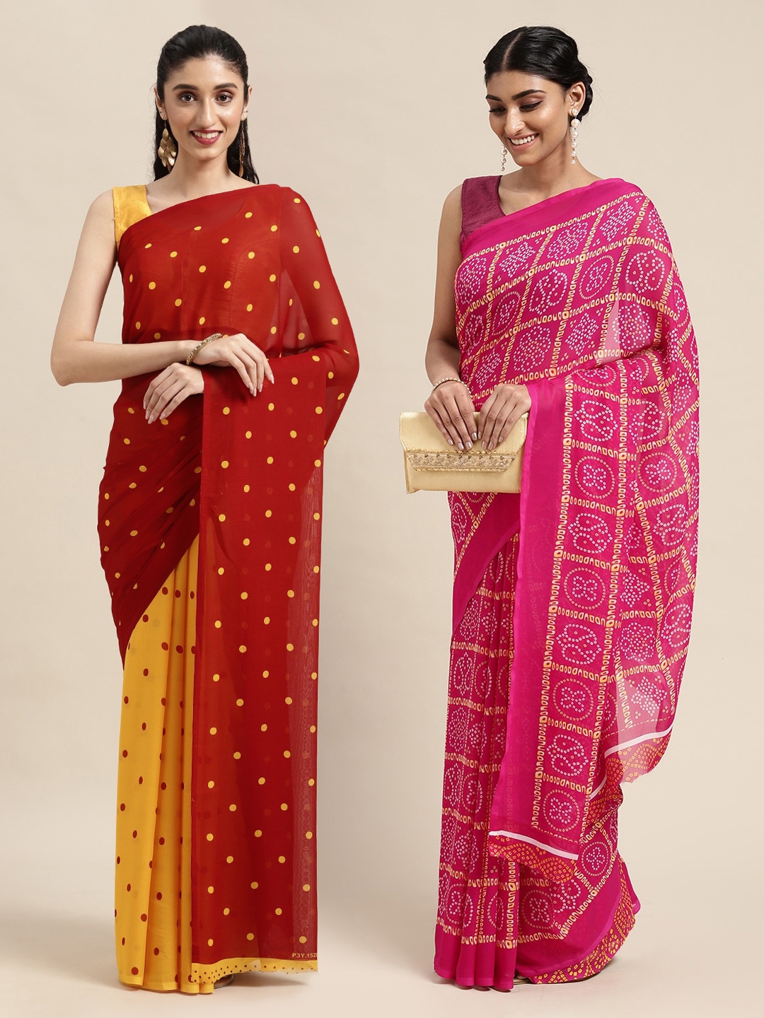 

KALINI Pack Of 2 Red & Yellow Printed Sarees