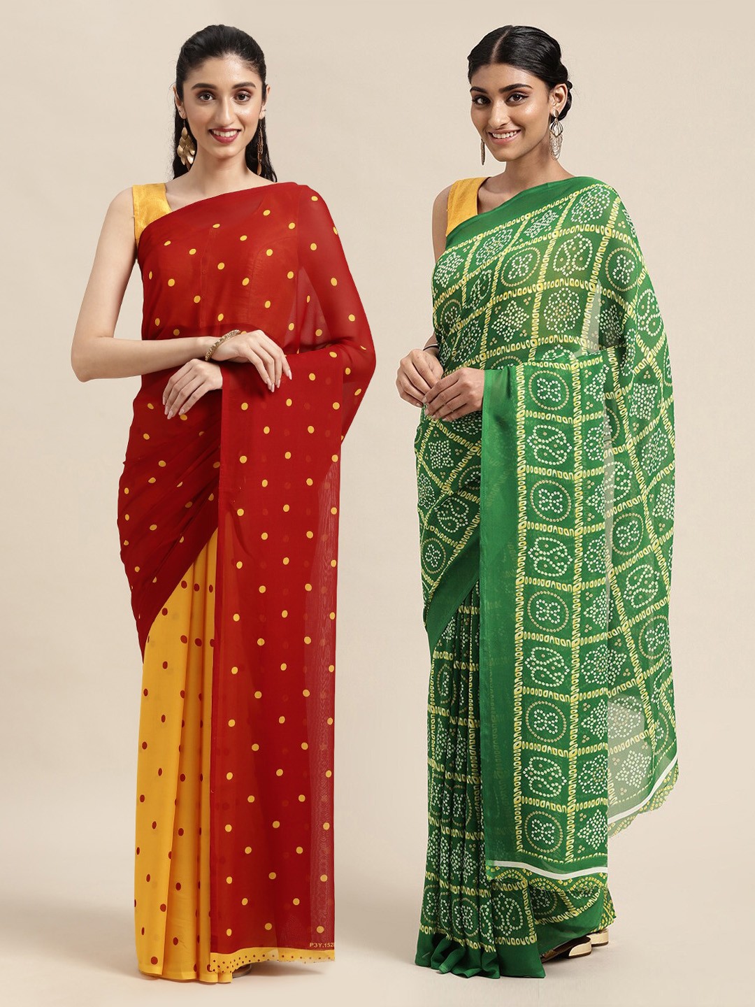 

KALINI Pack Of 2 Red & Yellow Printed Sarees