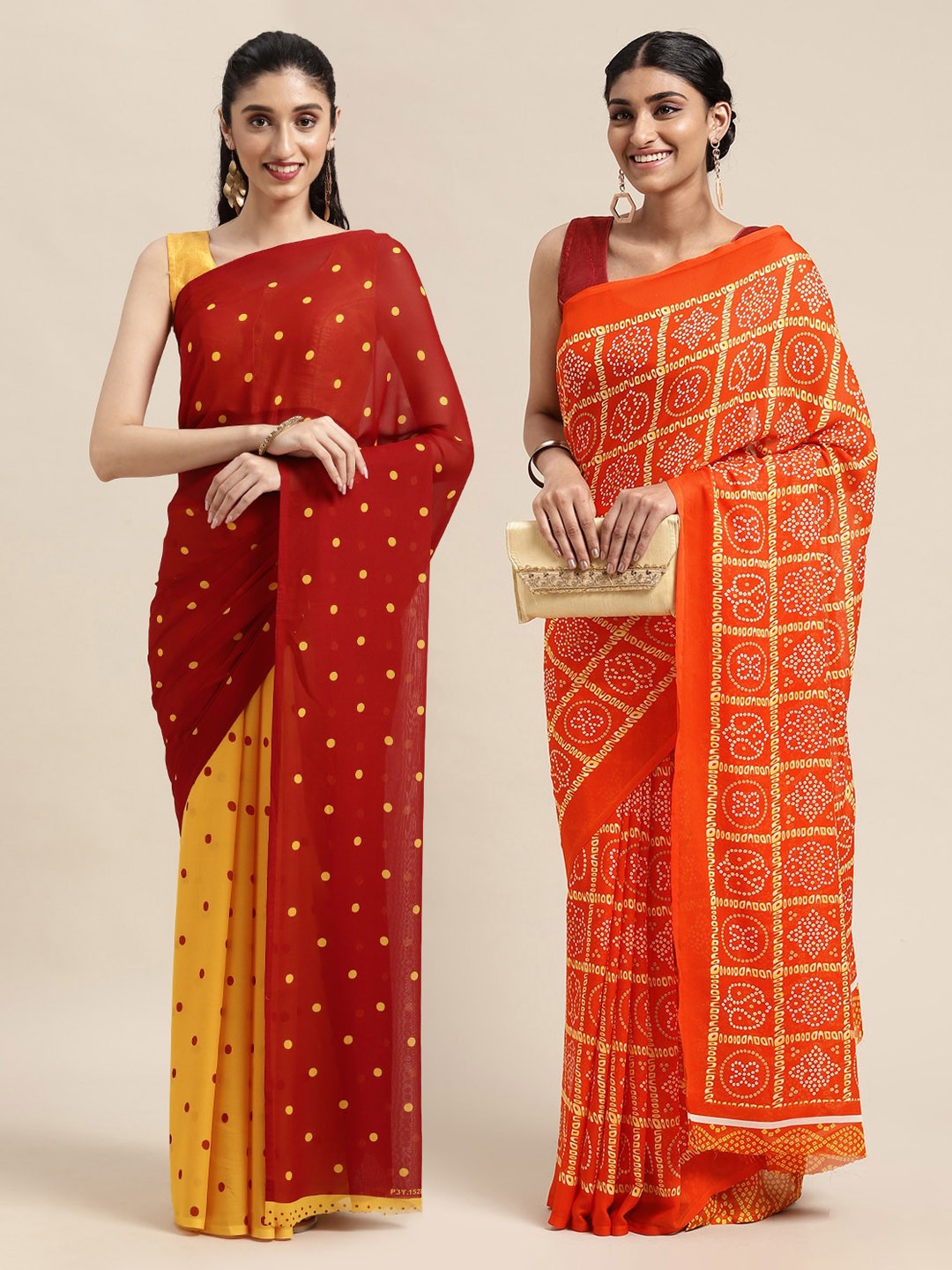 

KALINI Pack Of 2 Red & Yellow Printed Sarees