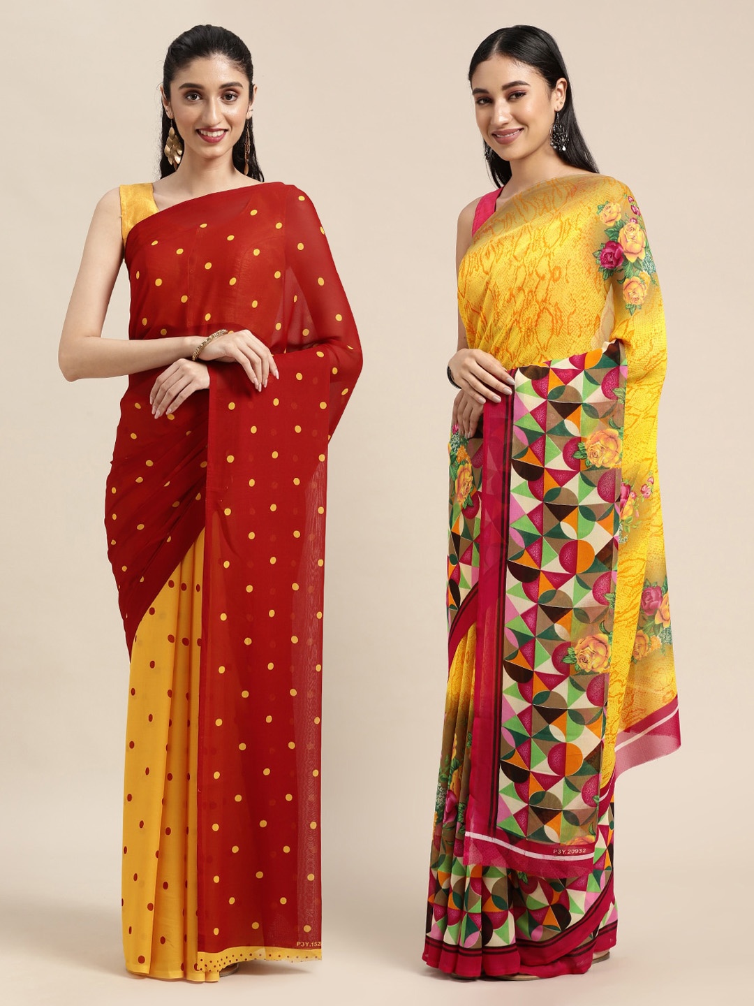 

ANAND SAREES Pack Of 2 Red & Yellow Printed Sarees