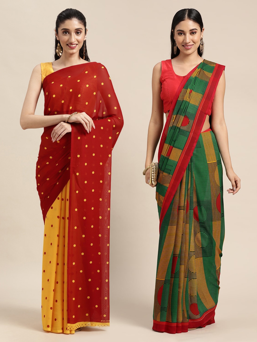 

KALINI Pack Of 2 Red & Yellow Printed Sarees