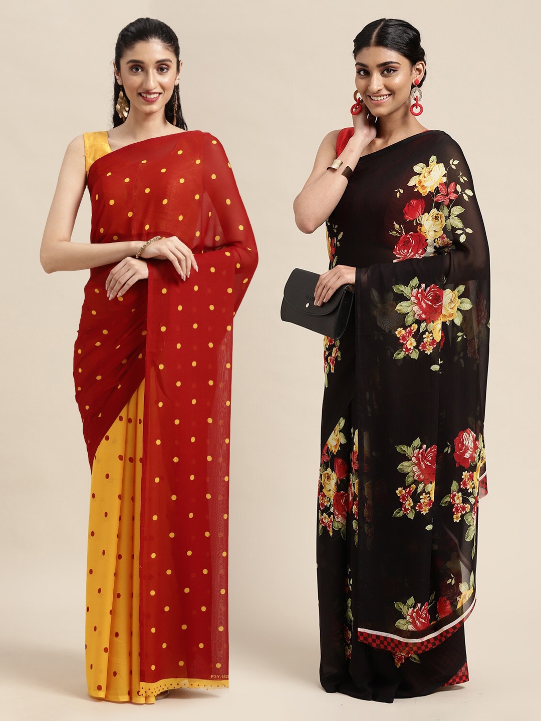 

ANAND SAREES Pack Of 2 Red & Yellow Printed Sarees
