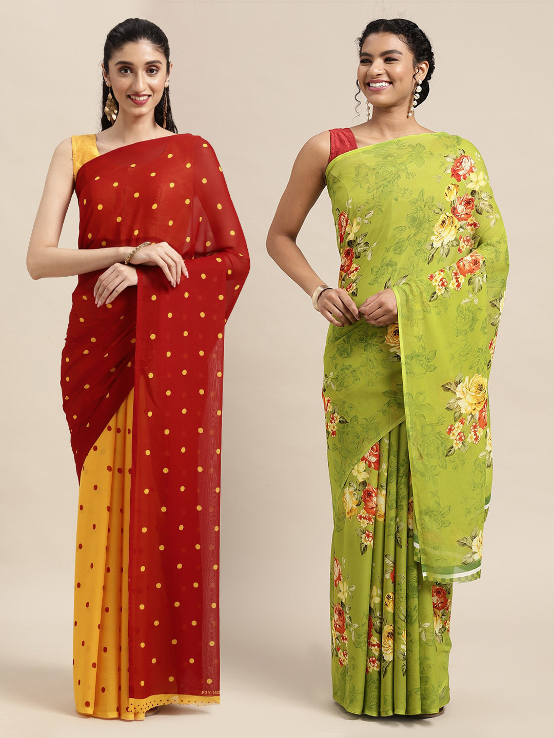 

ANAND SAREES Pack Of 2 Red & Yellow Printed Sarees