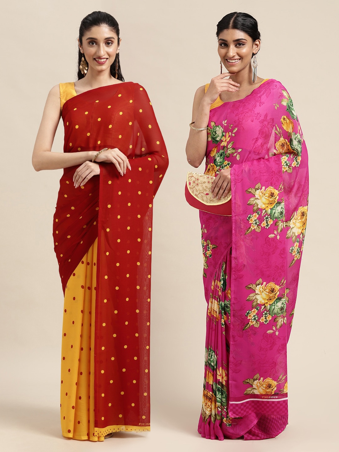 

ANAND SAREES Pack Of 2 Red & Yellow Printed Sarees