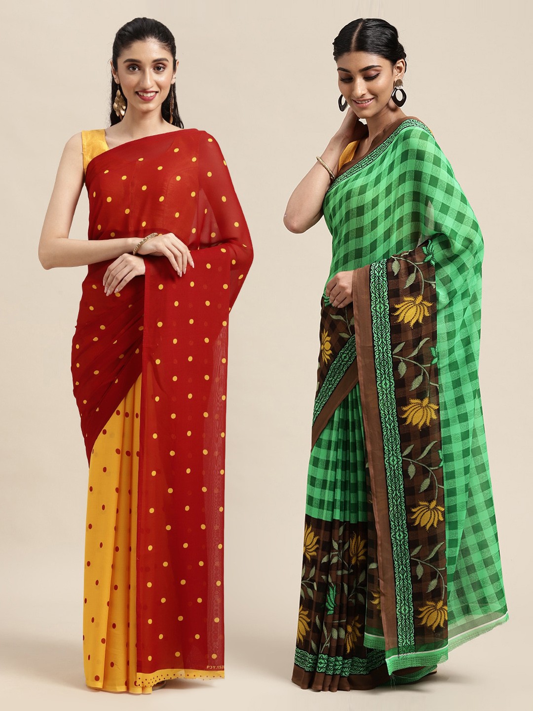 

KALINI Pack Of 2 Red & Yellow Printed Sarees