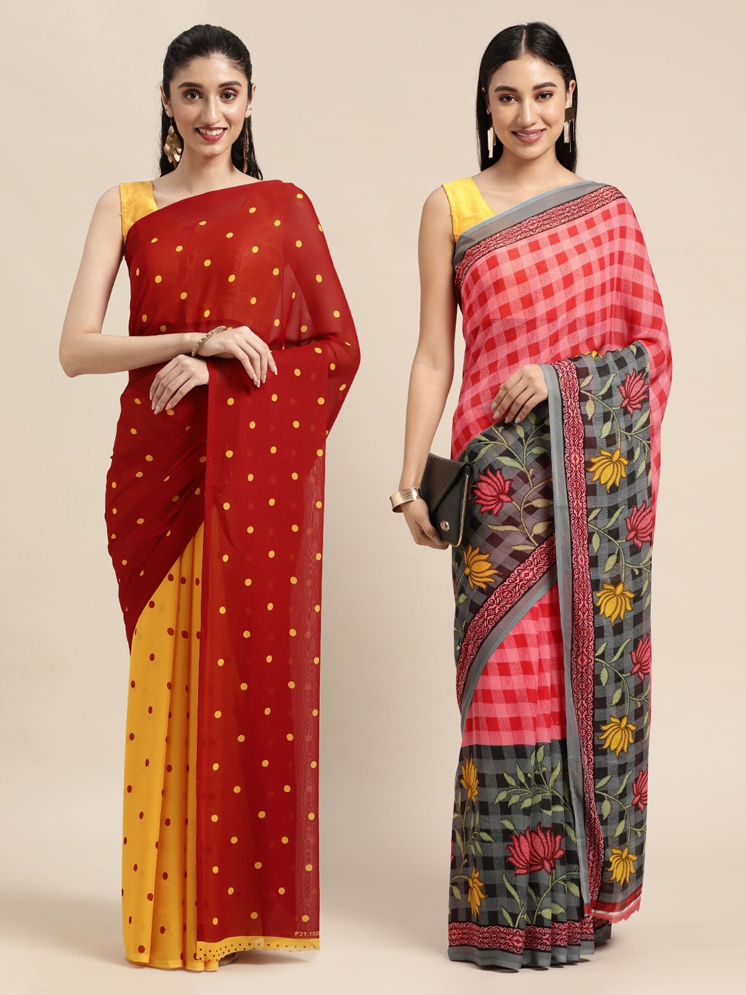 

KALINI Pack Of 2 Red & Yellow Printed Sarees