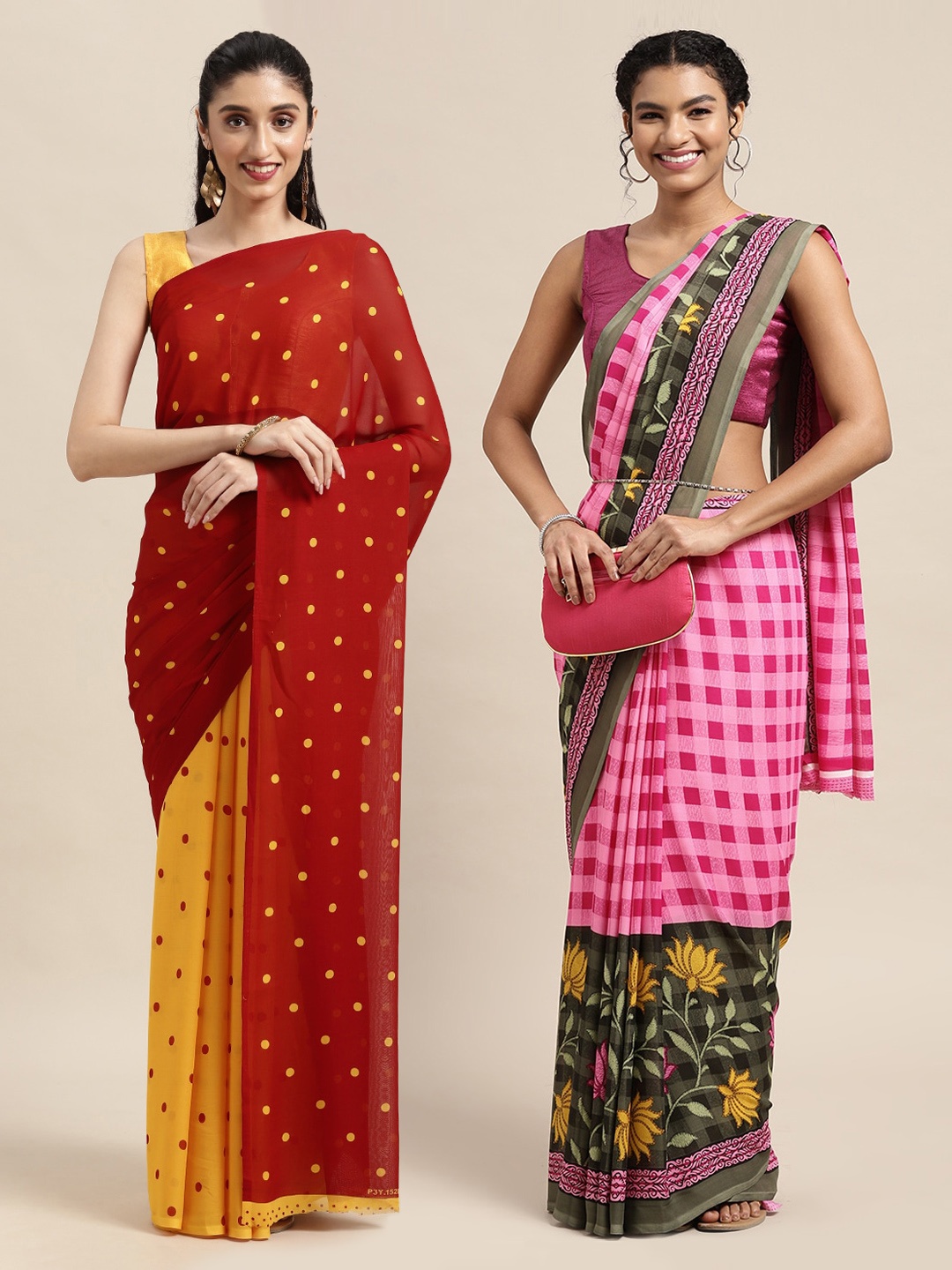 

KALINI Pack Of 2 Red & Yellow Printed Sarees