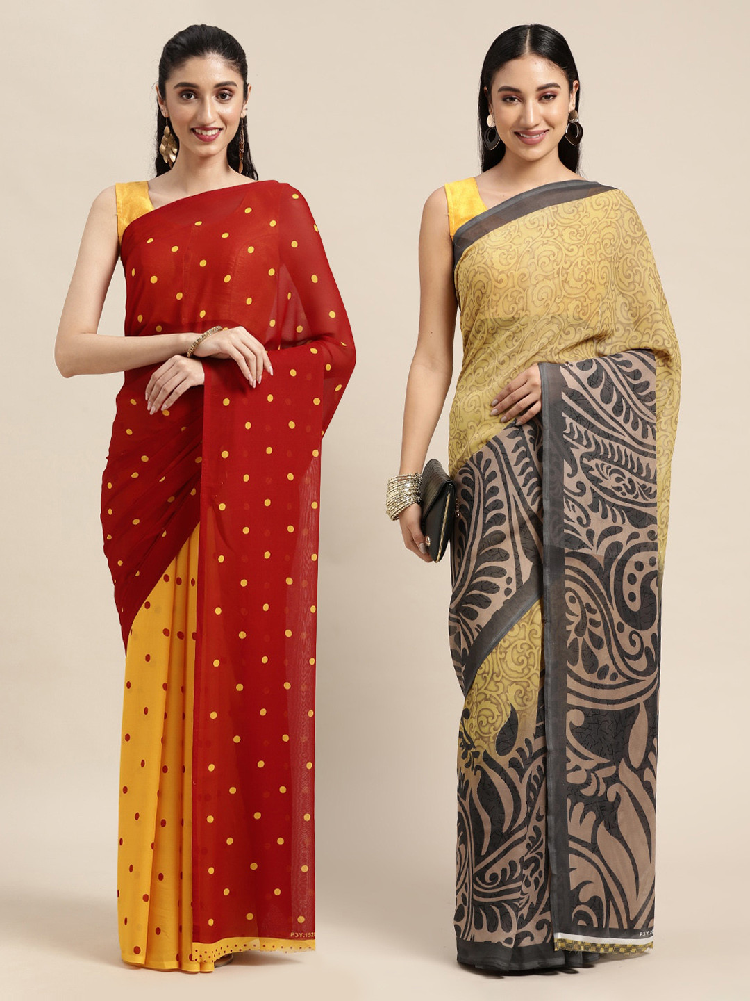 

KALINI Pack Of 2 Red & Yellow Printed Sarees