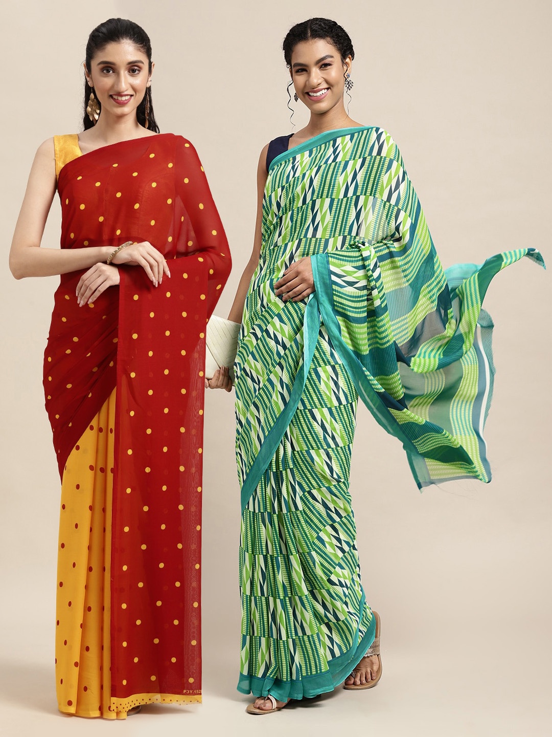 

KALINI Pack Of 2 Red & Yellow Printed Sarees