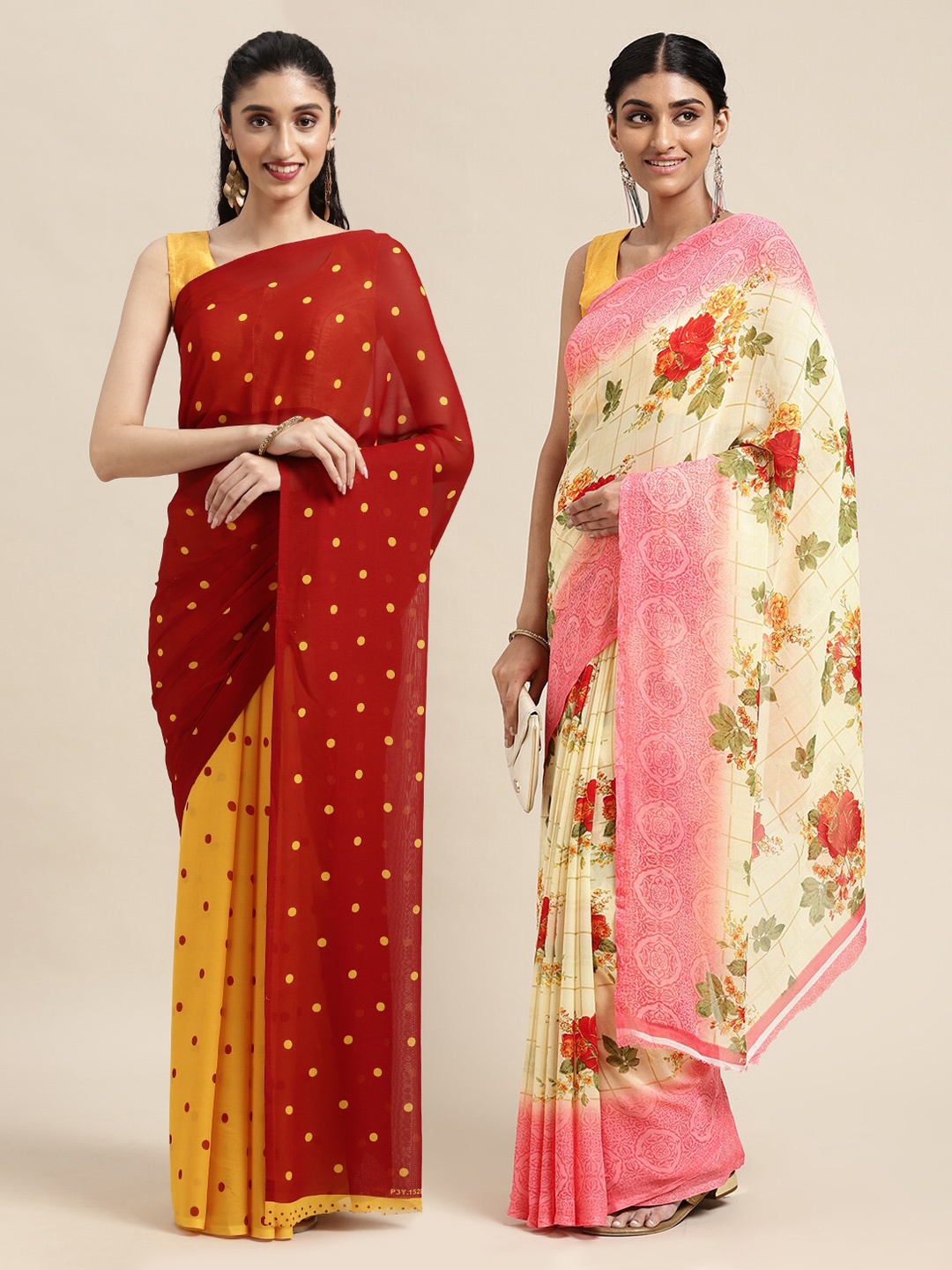 

KALINI Pack Of 2 Red & Yellow Printed Sarees