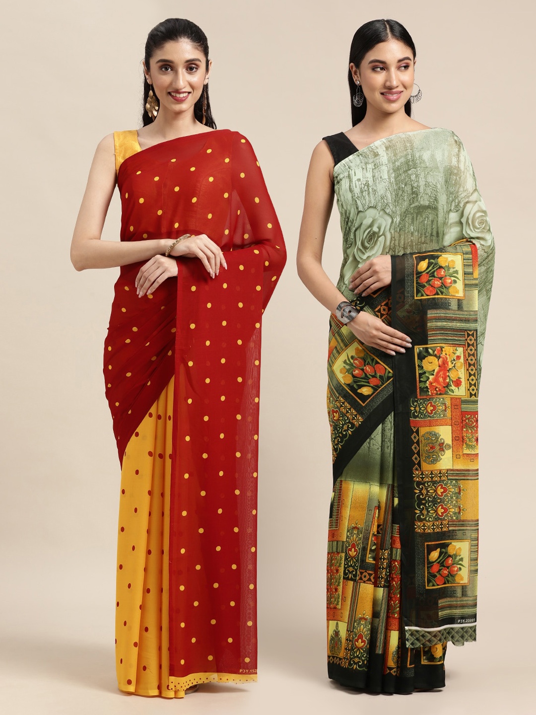

KALINI Pack Of 2 Red & Yellow Printed Sarees