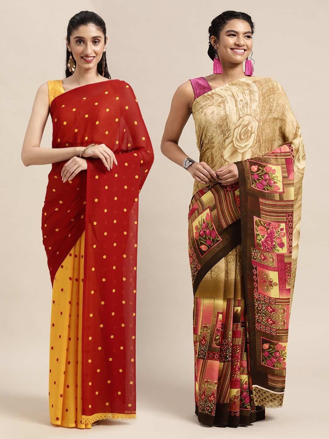 

KALINI Pack Of 2 Red & Yellow Printed Sarees