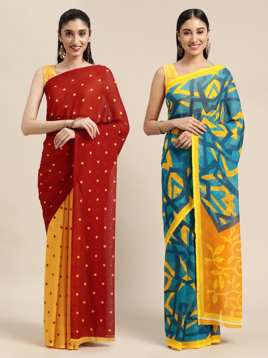 

KALINI Pack Of 2 Red & Yellow Printed Sarees
