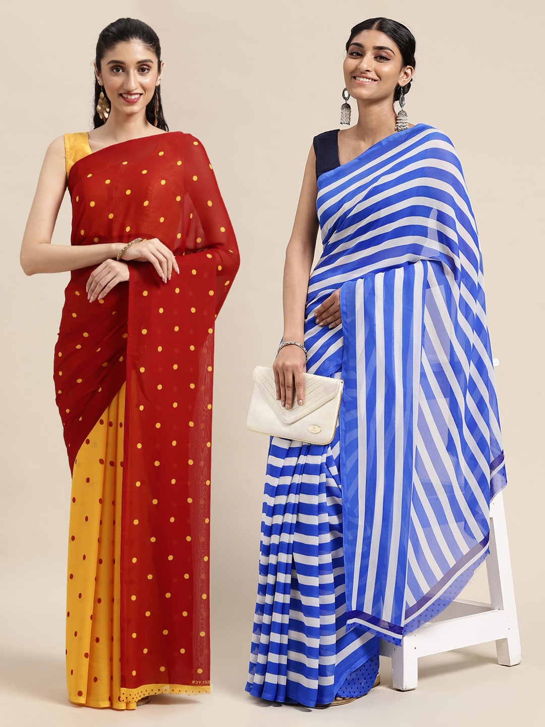 

ANAND SAREES Pack Of 2 Red & Yellow Printed Sarees