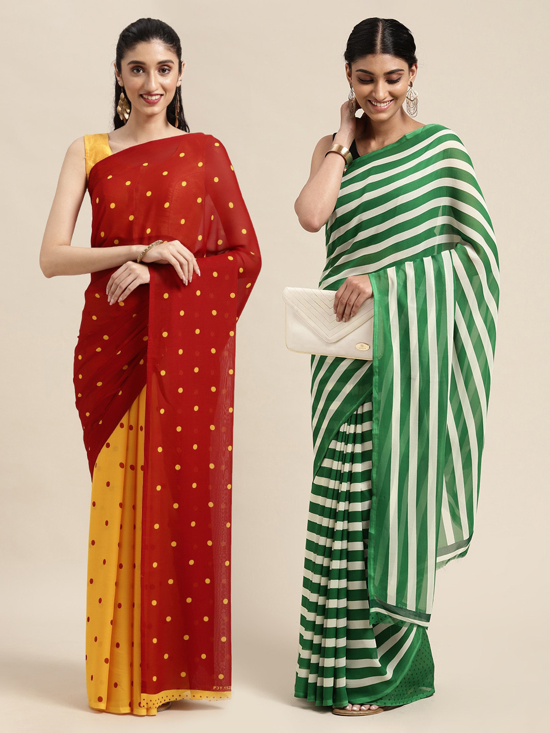 

KALINI Red & Green Pack of 2 Printed Sarees