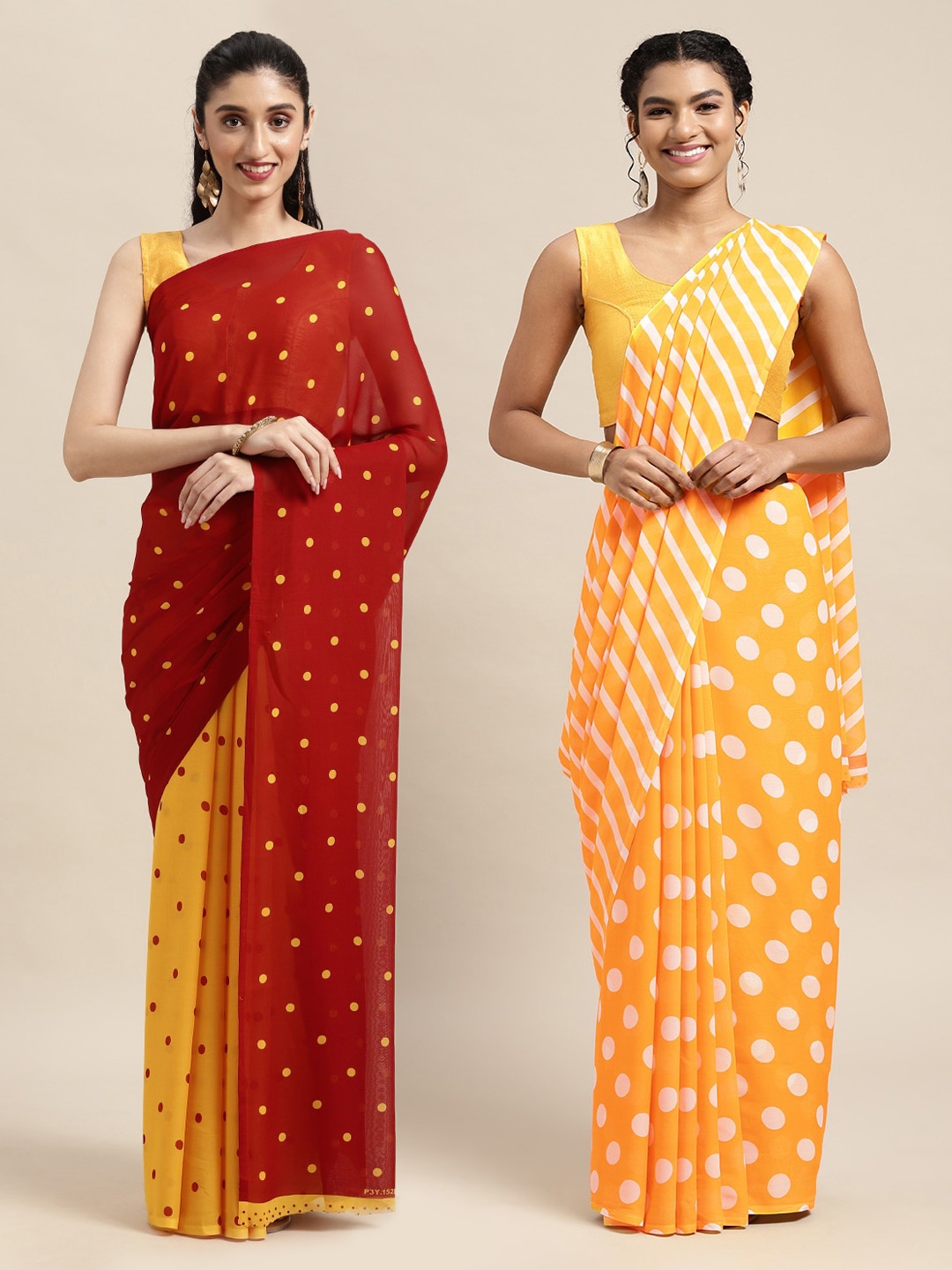 

KALINI Pack of 2 Red & Yellow Printed Saree