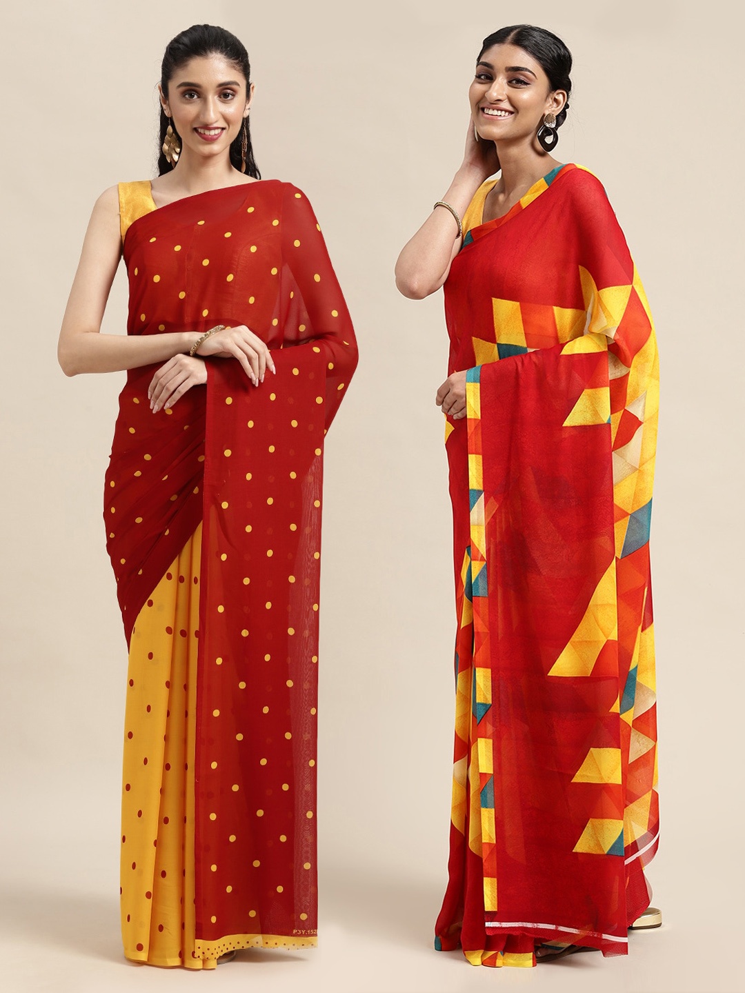 

KALINI Pack of 2 Red & Yellow Printed Saree