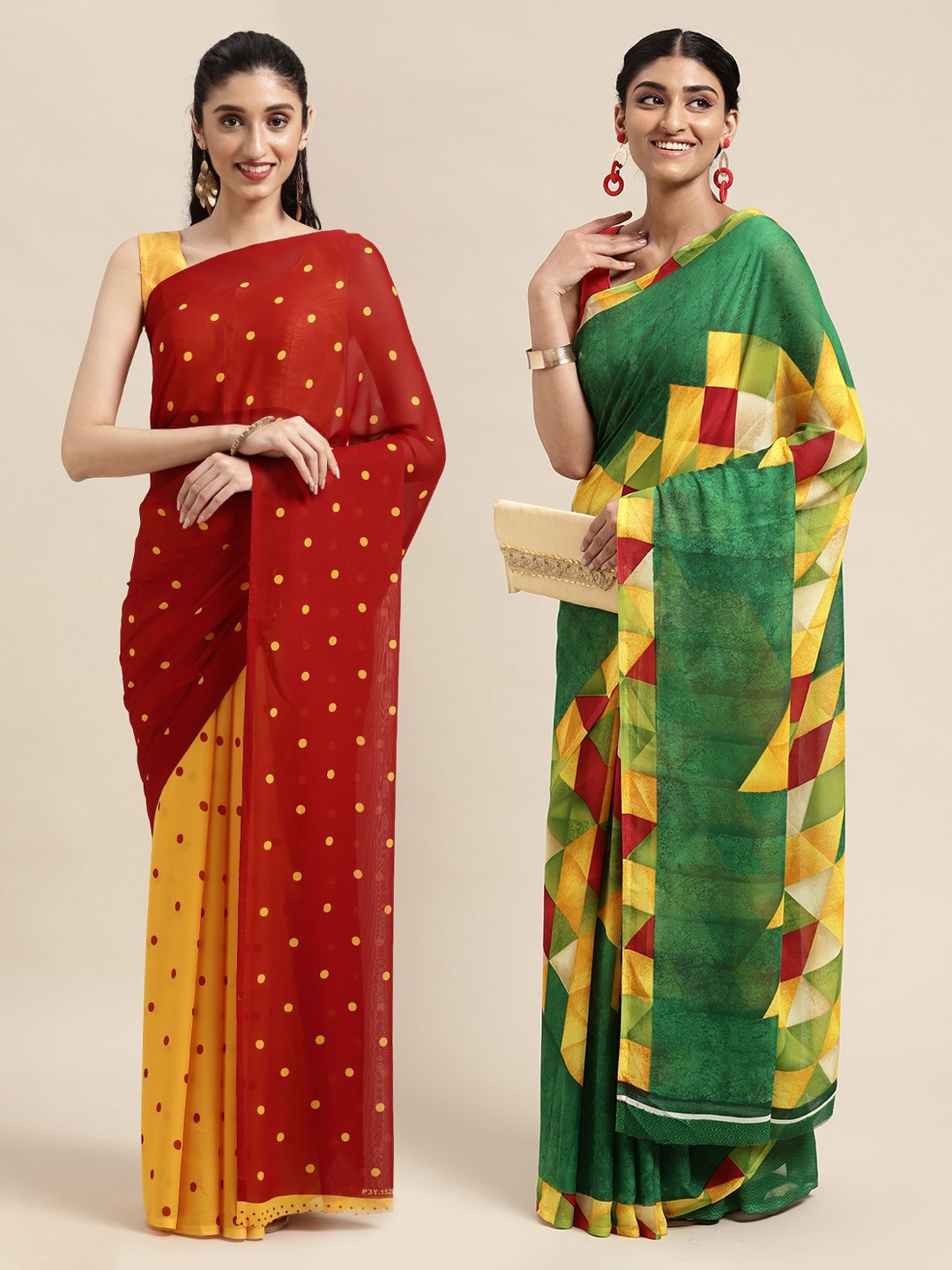 

KALINI Set of 2 Poly Georgette Saree, Red