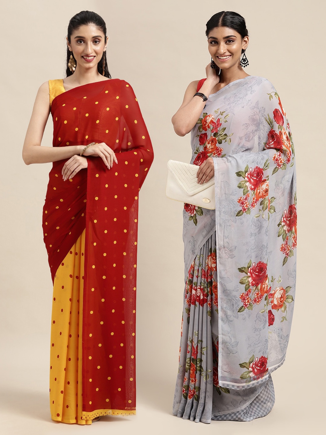 

KALINI Pack of 2 Red & Grey Printed Saree