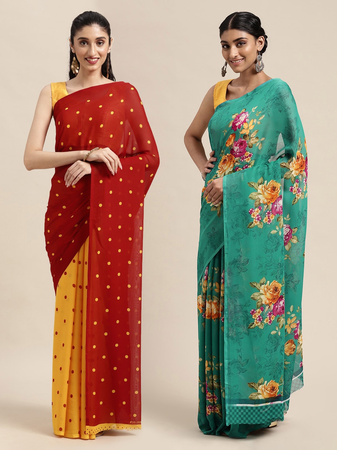 

KALINI Pack of 2 Floral Printed Sarees, Red