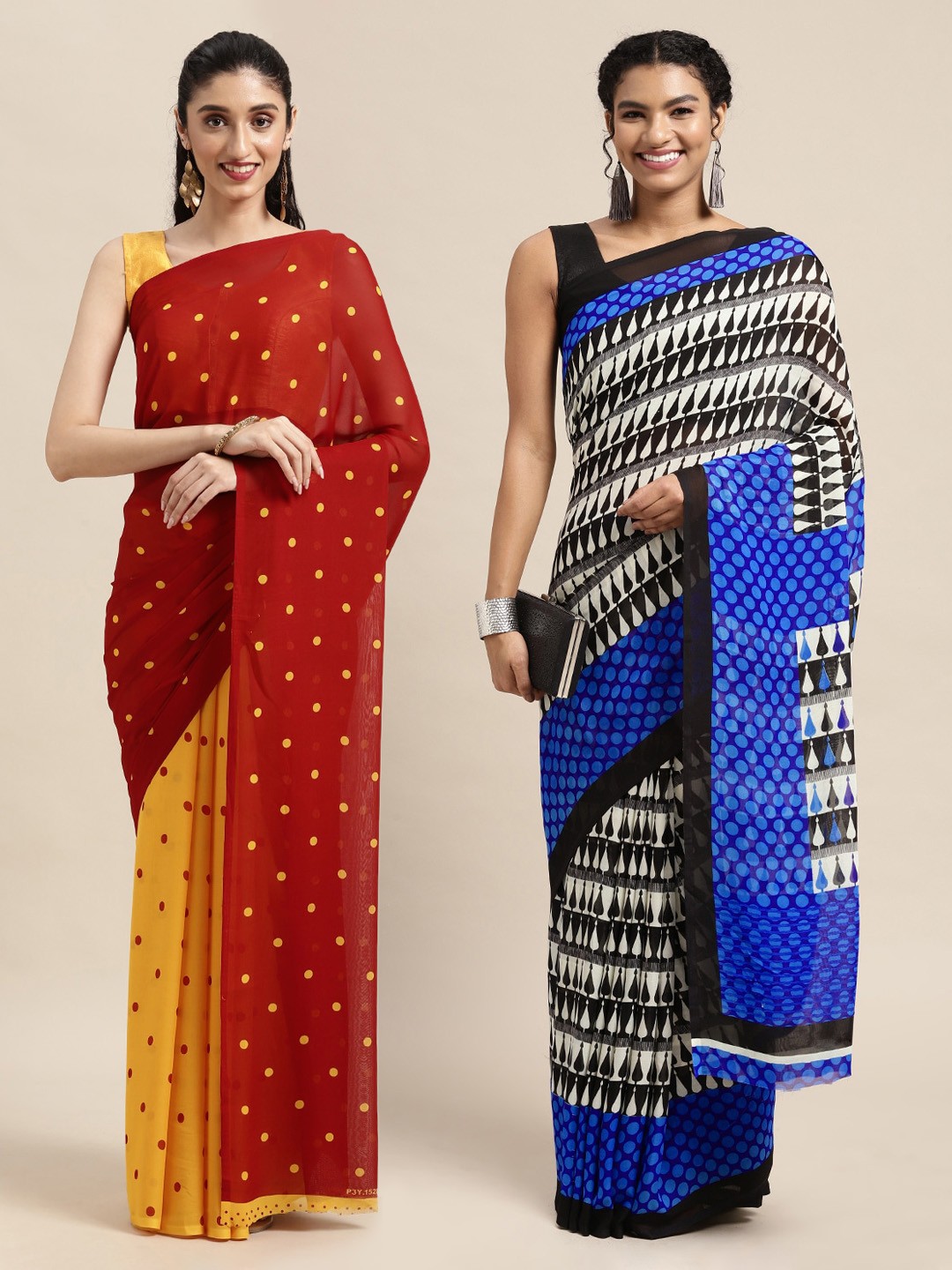 

KALINI Set of 2 Poly Georgette Saree, Red