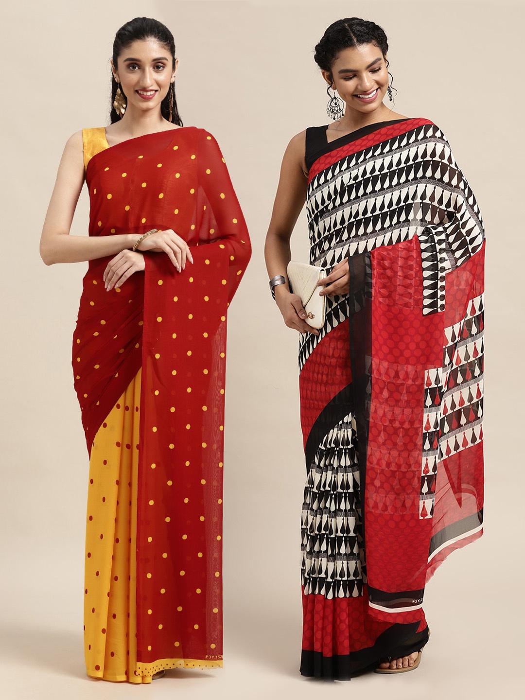 

KALINI Pack of 2 Printed Sarees, Red
