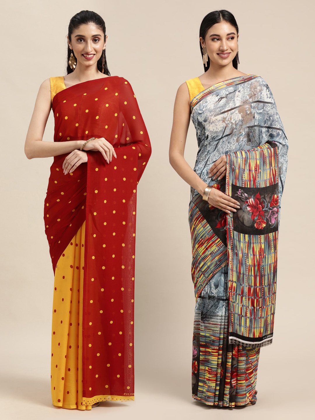 

KALINI Women Pack Of 2 Printed Sarees, Red