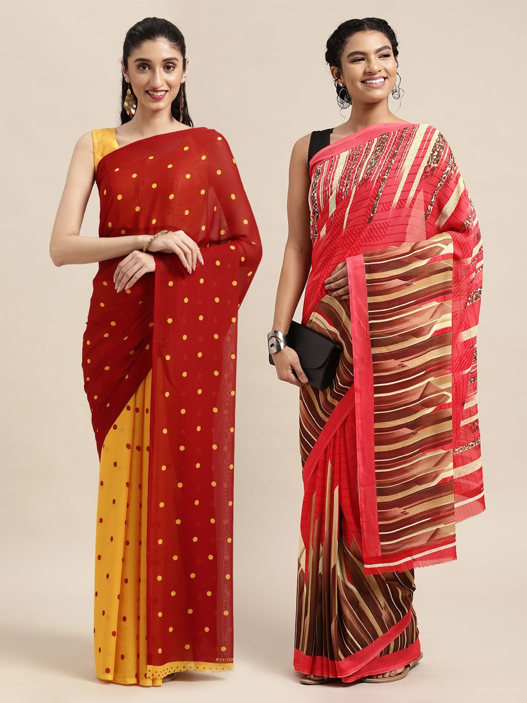 

KALINI Pack of 2 Printed Sarees, Red