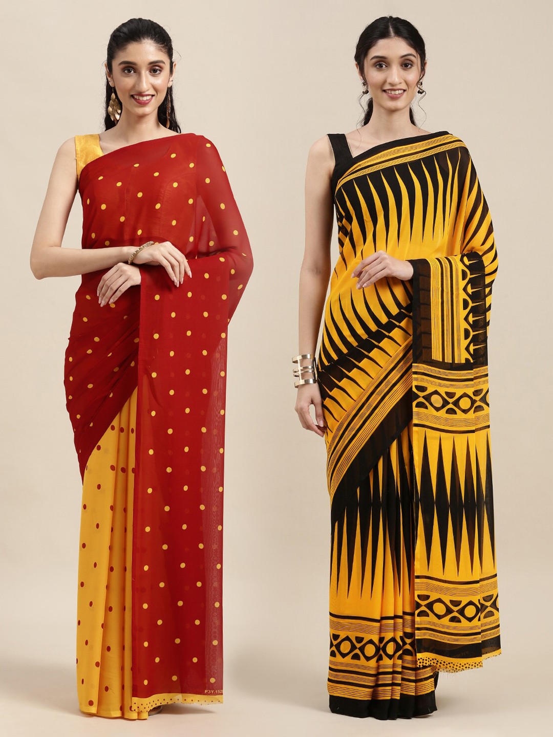 

KALINI Pack of 2 Yellow & Black Printed Saree