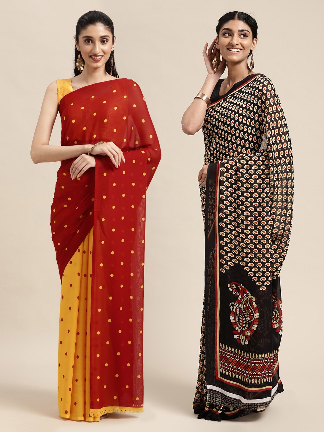 

KALINI Pack of 2 Printed Sarees, Red