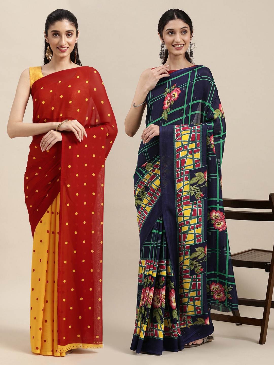 

KALINI Women Pack Of 2 Printed Sarees, Red