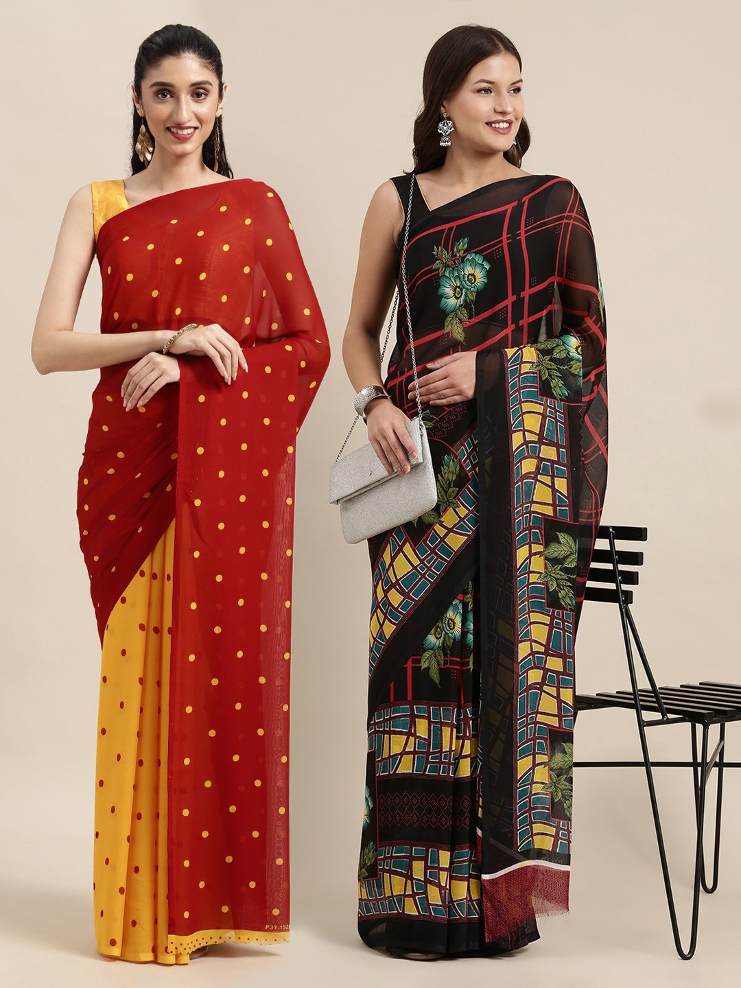 

ANAND SAREES Pack of 2 Printed Sarees, Red