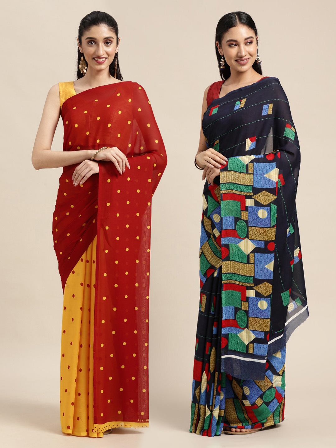 

KALINI Pack of 2 Yellow & Black Printed Saree