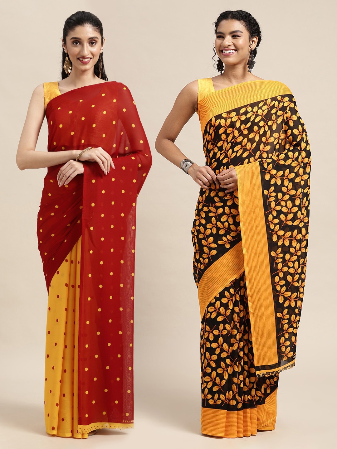 

KALINI Pack of 2 Printed Sarees, Red