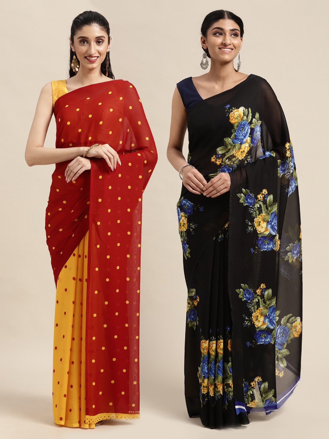 

KALINI Women Pack Of 2 Printed Sarees, Red