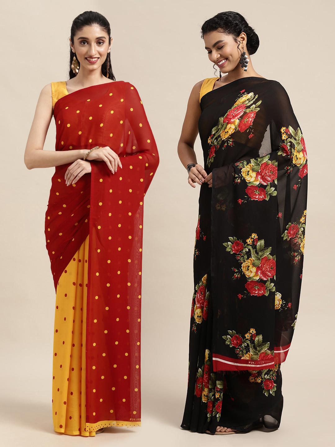 

KALINI Pack of 2 Printed Sarees, Red